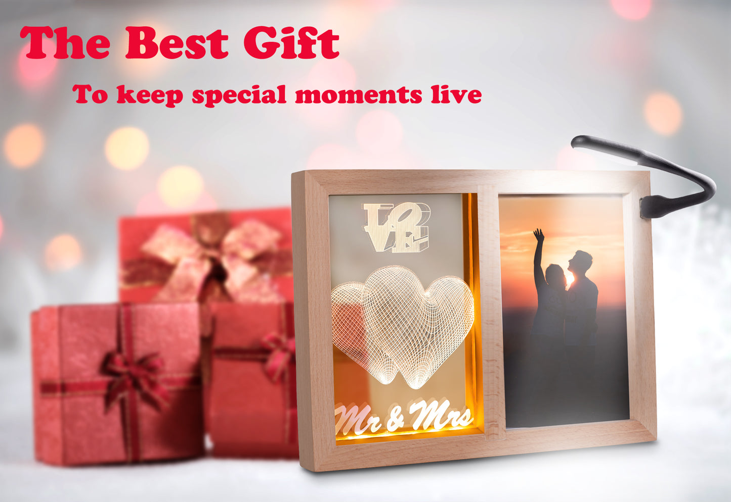 4x6 Picture Wood Frame LED Night Light for Mr Mrs Gift