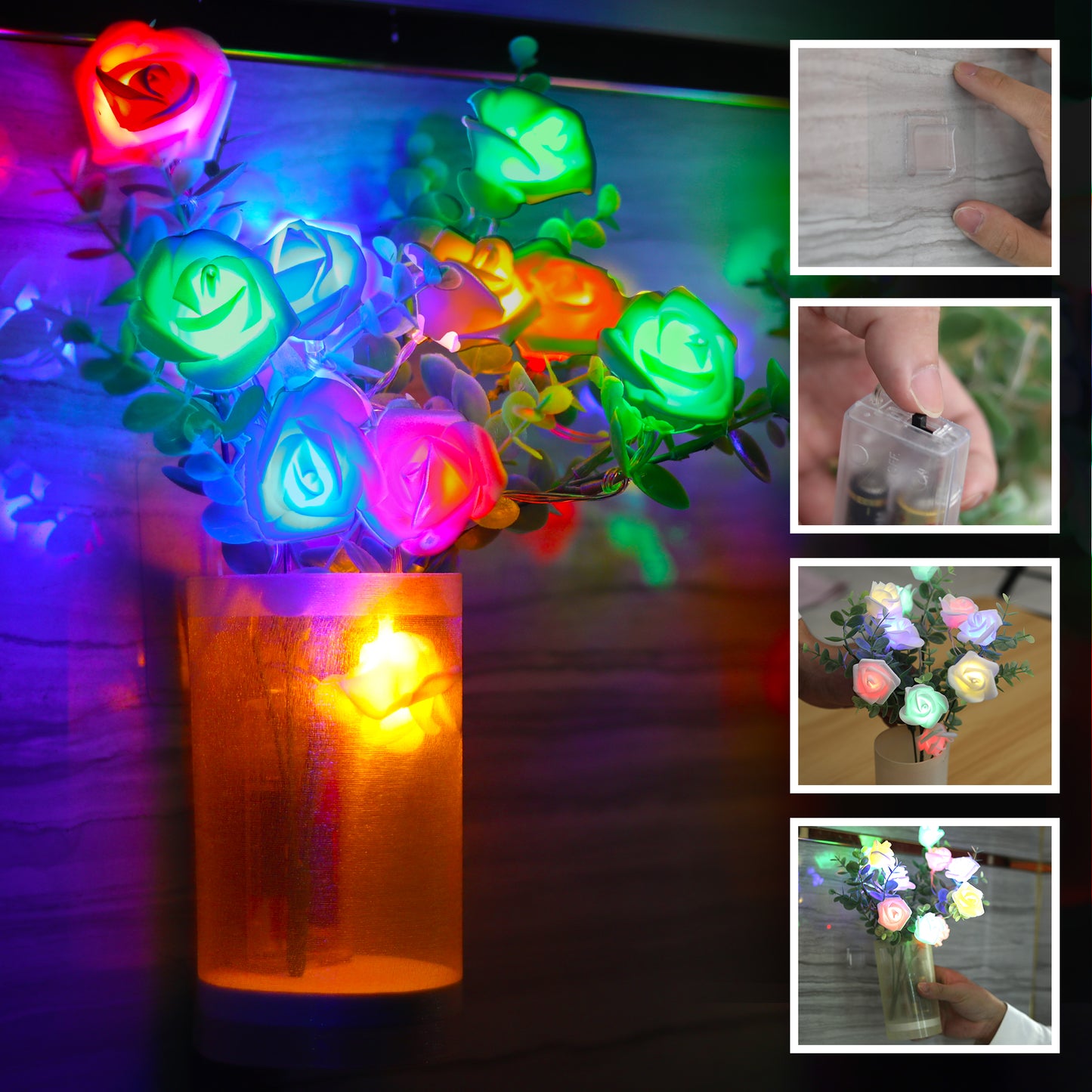 Decorative Artificial Hanging Rose with LED Lights 4-Color