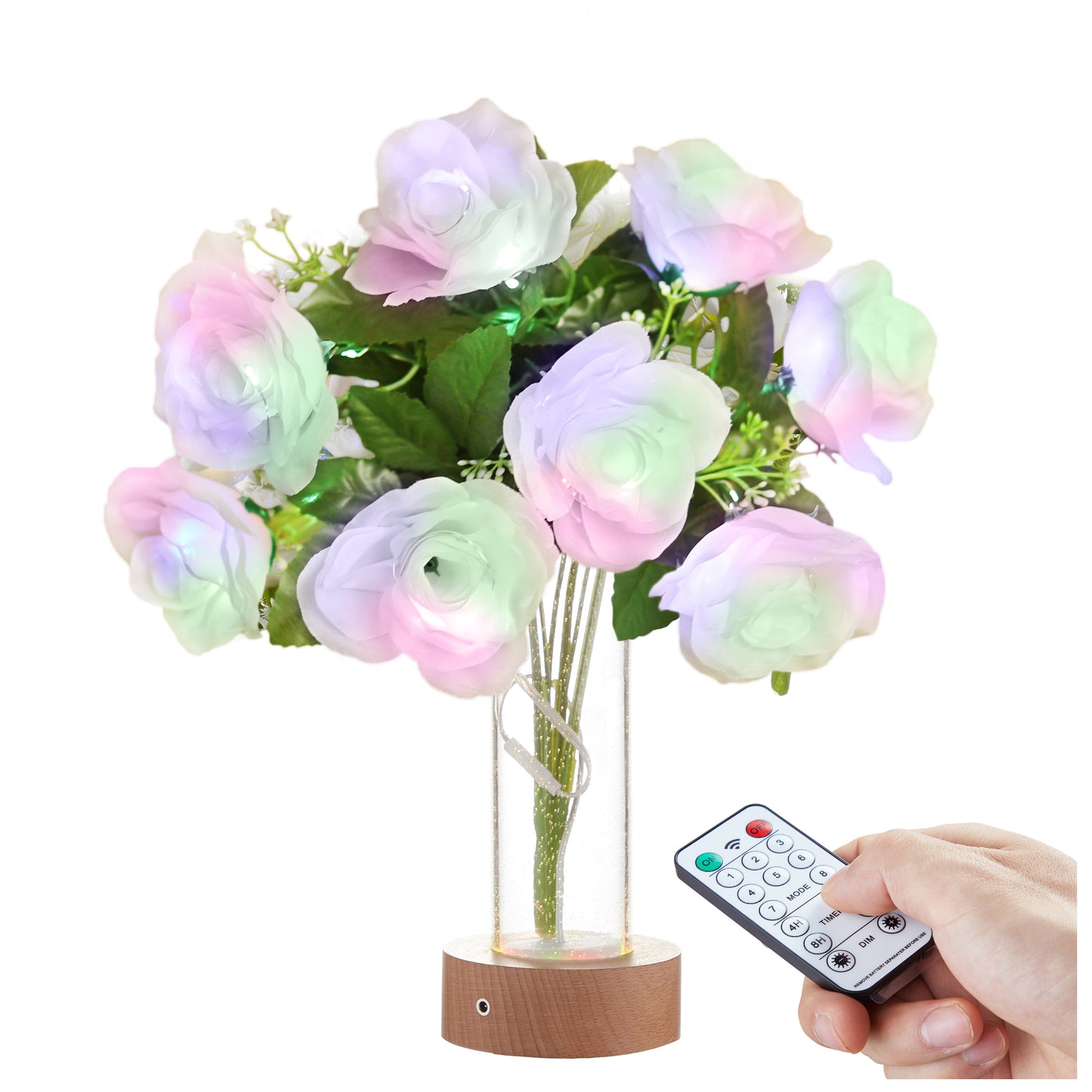 Artificial Rose Flowers LED Lights with Vase 4-Color LED